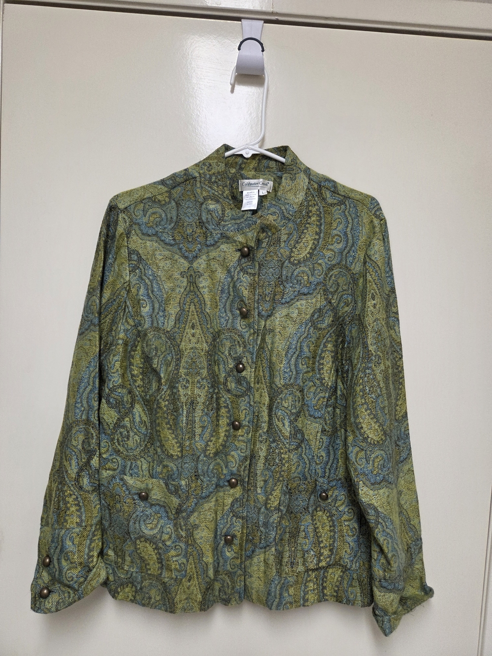 Paisley Button-Front Womens Jacket in Green and Teal